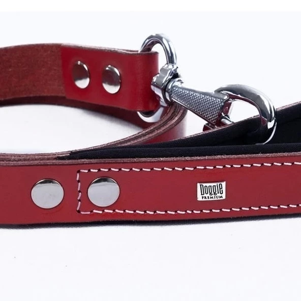 Doggie Konfor Deri Köpek Gezdirme Tasması Medium Kırmızı 3x100 Cm - 3