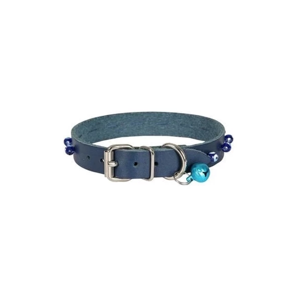 Cattie Boncuklu Deri Küçük Irk Köpek ve Kedi Boyun Tasması Xlarge Royal Mavi 1.5x26-30 Cm - 2