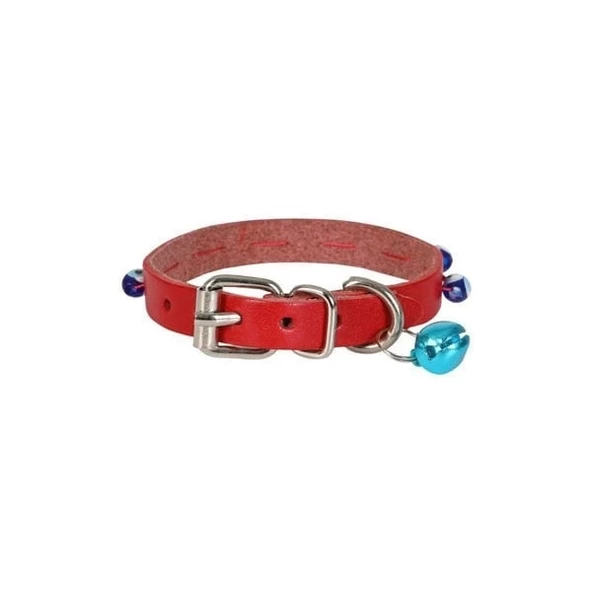 Cattie Boncuklu Deri Küçük Irk Köpek ve Kedi Boyun Tasması Small Kırmızı 1x16-20 Cm - 2