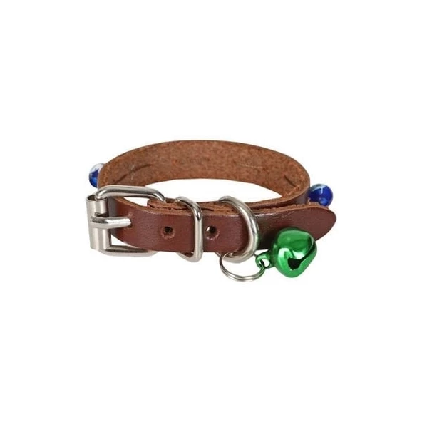 Cattie Boncuklu Deri Küçük Irk Köpek ve Kedi Boyun Tasması Xsmall Kahverengi 1x12-16 Cm - 3