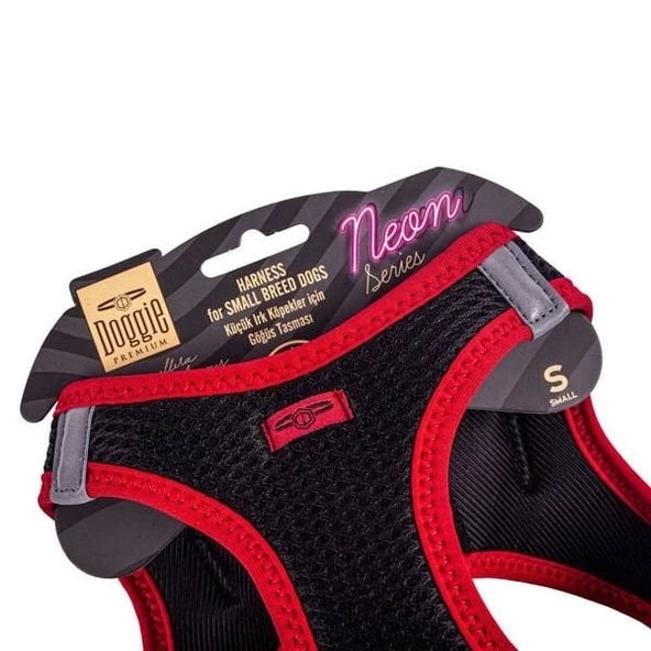 Doggie Havalı Dokuma Neon Küçük Irk Köpek Göğüs Tasması Small Kırmızı 32-38 Cm - 3