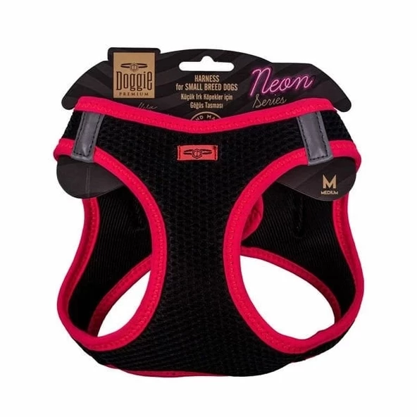 Doggie Havalı Dokuma Neon Küçük Irk Köpek Göğüs Tasması Medium Pembe 38-44 Cm