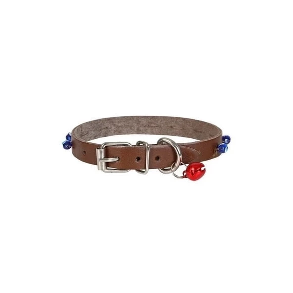 Cattie Boncuklu Deri Küçük Irk Köpek ve Kedi Boyun Tasması Large Kahverengi 1.2x23-27 Cm - 2