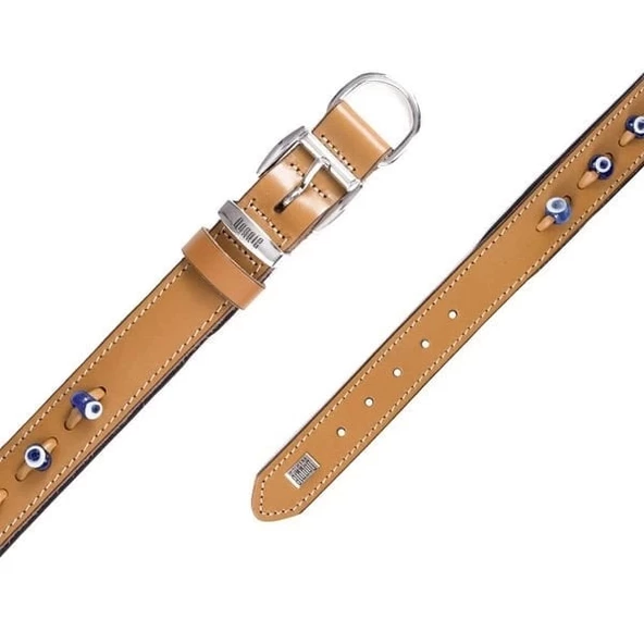Doggie Comfort Deri Nazar Boncuklu Köpek Boyun Tasması Medium Camel 3x42-50 Cm - 5