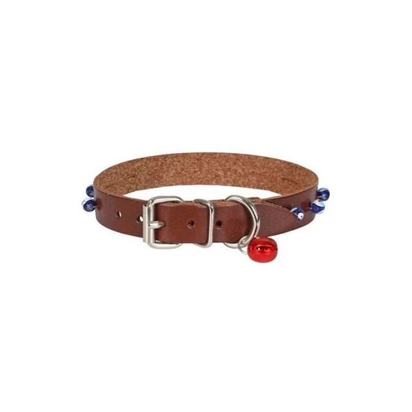 Cattie Boncuklu Deri Küçük Irk Köpek ve Kedi Boyun Tasması Xlarge Kahverengi 1.5x26-30 Cm - 3