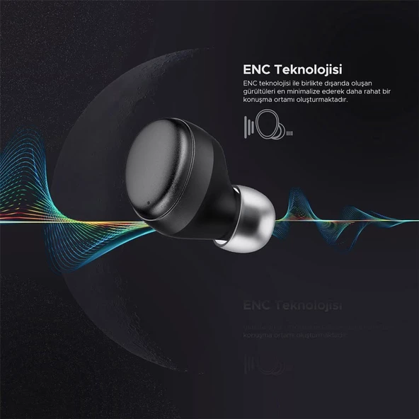 Siyah Force S60 Earpods Tws Bluetooth Kulaklık ENC Gürültü Önleyici - 3