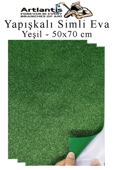 Yeşil Yapışkanlı Simli Eva 50x70 cm 3 Adet Simli Yapışkanlı Eva Süngeri Okul Kreş Anasınıfı Elişi Etkinlikleri Hobi