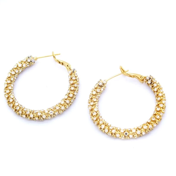 BZ Altın Kaplama Zirkon Taşlı Halka Küpe UNK-510 - 4