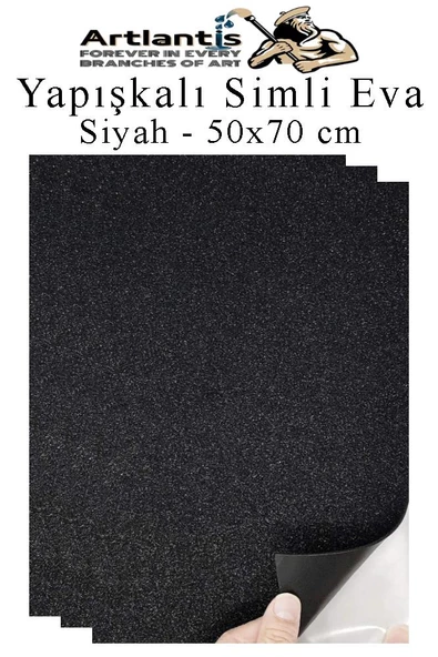 Siyah Yapışkanlı Simli Eva 50x70 cm 3 Adet Simli Yapışkanlı Eva Süngeri Okul Kreş Anasınıfı Elişi Etkinlikleri Hobi