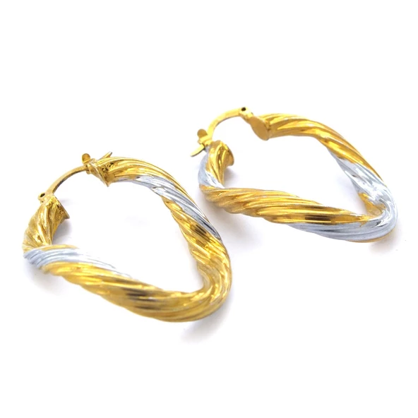 BZ Altın Kaplama Çift Renk Halka Küpe UNK-600 - 5