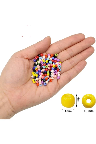 Karışık Renk 4 mm Yaklaşık 1100 adet / 100 gram Cam Boncuk Oya Yazma Bileklik ve Kolye - 2