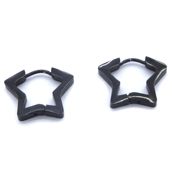 BZ 316L Çelik Yıldız Model Siyah Küpe UNK-575 - 3