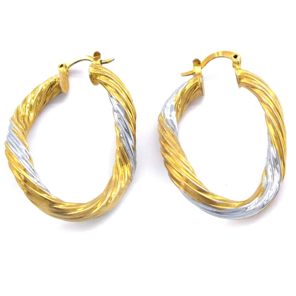 BZ Altın Kaplama Çift Renk Halka Küpe UNK-600 - 4