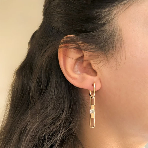 BZ Altın Kaplama Tasarım Taşlı Küpe UNK-617 - 2