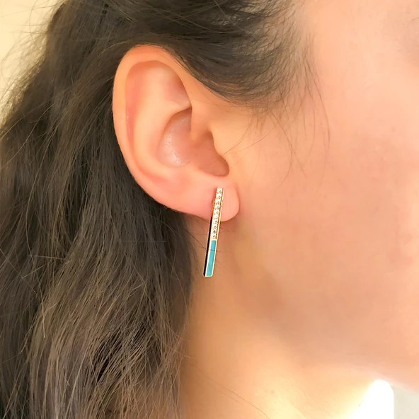 BZ Altın Kaplama Turkuaz Taşlı Çelik Küpe UNK-602 - 2