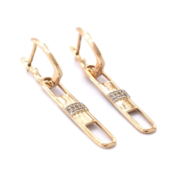 BZ Altın Kaplama Tasarım Taşlı Küpe UNK-617 - 4