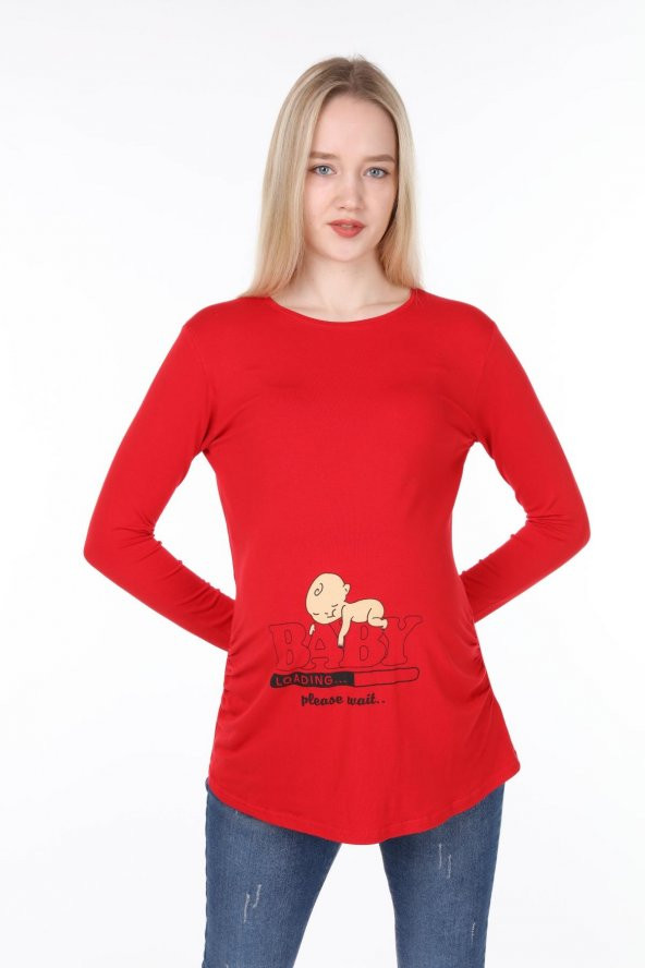 IŞŞIL 4472-Bebek Yükleniyor Viskon Hamile Uzun Kol T-Shirt