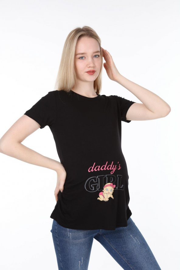 IŞŞIL 4477-Babasının Kızı Viskon Hamile Kısa Kol T-shirt