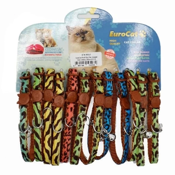 Eurocat Leopar Desenli Kedi Boyun Tasması 12 Adet 10 Mm 28 Cm