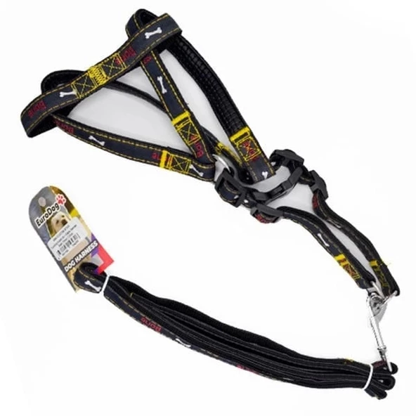 Euro Dog Köpek Uzatma Tasması ve Göğüs Tasması Takımı Siyah 21 Mm 120 Cm