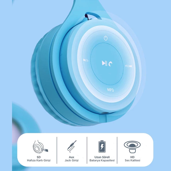 Kablosuz Kafaüstü Kulaklık Bluetooth Wireless 5.0V Mikrofonlu HD Ses - 5