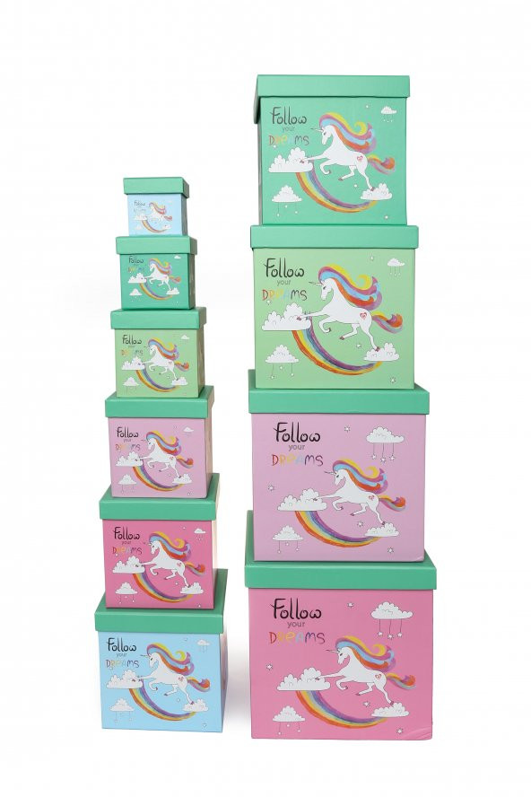 10Lu Kare Unicorn Karton Kutu Seti - 1