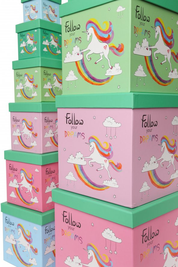 10Lu Kare Unicorn Karton Kutu Seti - 2