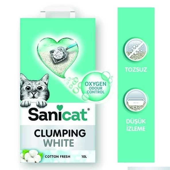 Sanicat Clumping White Cotton Oksijen Kontrol Topaklanan Kedi Kumu 10 Lt - 4