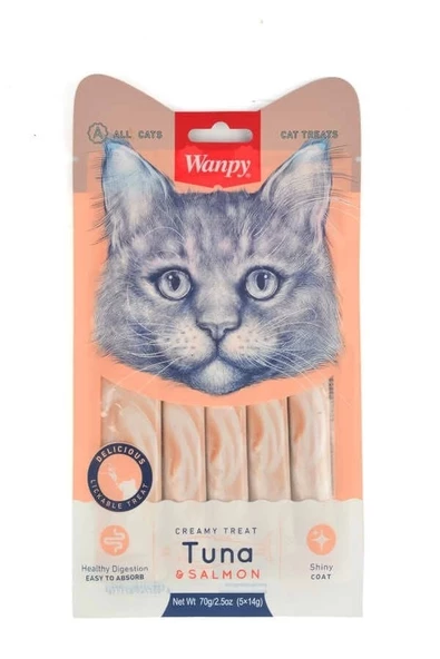 Wanpy Ton Balığı ve Somonlu Sıvı Kedi Ödül Maması 5x14 Gr