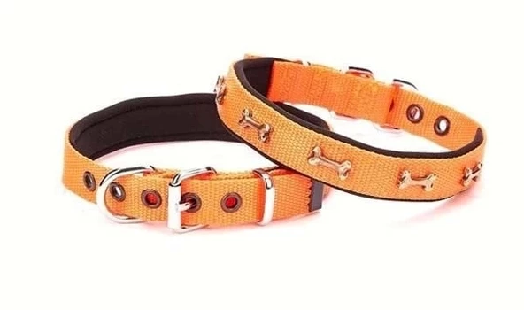 Doggie Comfort Dokuma Kemikli Köpek Boyun Tasması Small Turuncu 2x30-35 Cm - 1