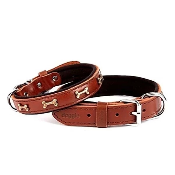 Doggie Comfort Deri Kemik Süslü Köpek Boyun Tasması Medium Kahverengi 2.5x37-45 Cm - 1