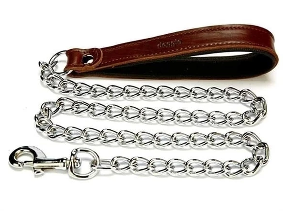 Doggie Comfort Deri Zincirli Köpek Gezdirme Tasması Medium Kahverengi 4x110 Cm - 1