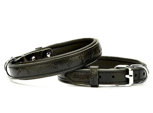 Doggie Comfort Deri Kemik Desenli Köpek Boyun Tasması Small Siyah 2x30-35 Cm - 1