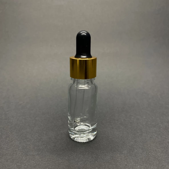 10ml Şeffaf, Cam Şişe, 24 adet, Cam Damlalıklı, Ecza şişesi, Propolis şişesi, Gold Kapak Beyaz Emzik