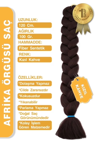 Afrika Zenci Örgüsü Rasta Ve Box Braid için Sentetik Saç - Kızıl Kahve - Resim 6