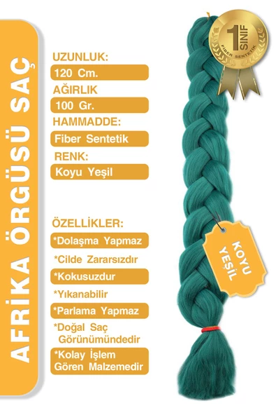 Afrika Zenci Örgüsü Rasta Ve Box Braid için Sentetik Saç - Koyu Yeşil - Resim 6