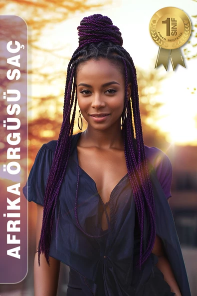 Afrika Zenci Örgüsü Rasta Ve Box Braid için Sentetik Saç - Mürdüm Moru - Resim 7