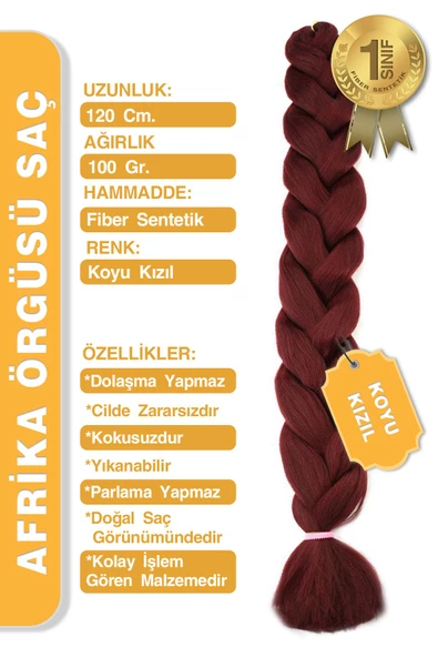 Afrika Zenci Örgüsü Rasta Ve Box Braid için Sentetik Saç - Koyu Kızıl - Resim 6