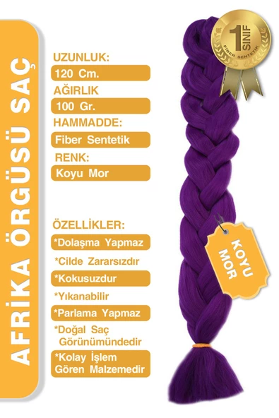 Afrika Zenci Örgüsü Rasta Ve Box Braid için Sentetik Saç - Koyu Mor - Resim 6