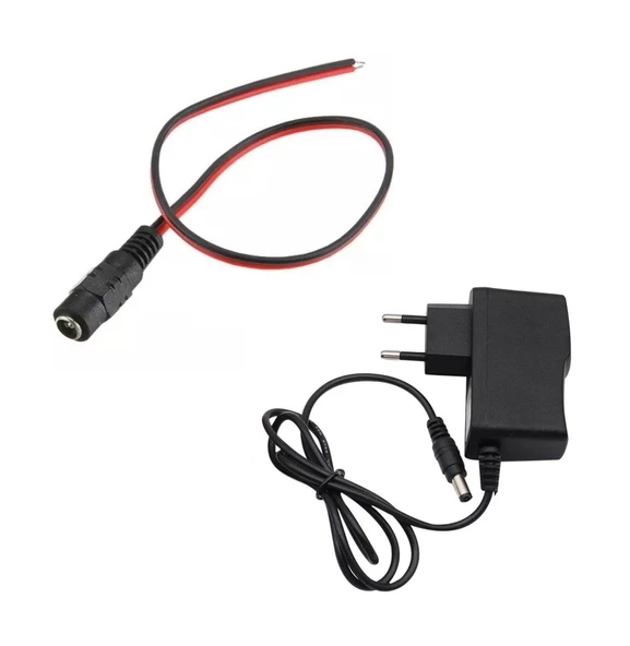12V 1A Modem ve Arduino Uyumlu Priz Tipi Adaptör ve Güç Soketi 2.1mm DC Barrel Dişi Jack Kablosu - 2