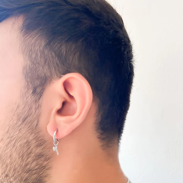 BZ 316l Çelik Unisex Tek Balta Küpe UNK-484 - 2
