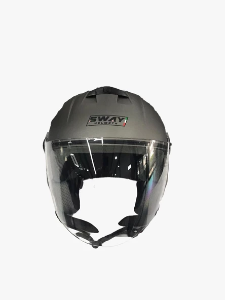 Sway 715 Solid Şeffaf Vizörlü Yarım Motosiklet Scooter Kaskı XL Beden Matt Titanium - 2