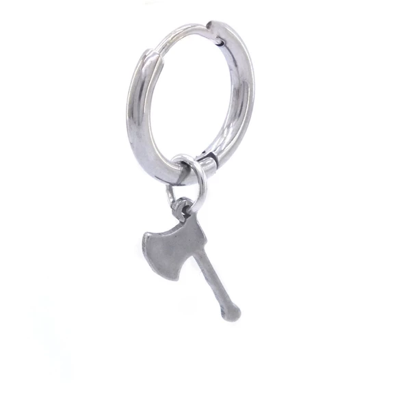 BZ 316l Çelik Unisex Tek Balta Küpe UNK-484 - 3
