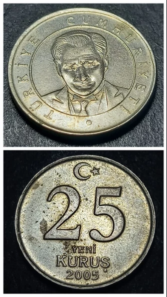 Escoines Koleksiyon 39963675dde3710cff 25yeni Kuruş 2005 Çapaklı portre/Nadir çıkar YTL madeni para ürün görseli 1