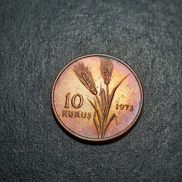 Escoines Koleksiyon 39963675df769d0e9e 1973 10Kuruş patinalı CA eski madeni para - Resim 4