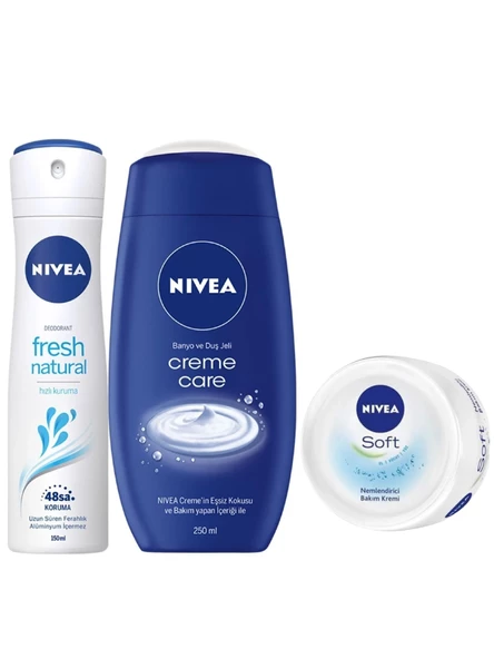 Fresh Kadın Sprey 150 ml + Creme Care Duş Jeli 250 ml+Nıvea Soft Krem Mini Kavanoz 50 Ml