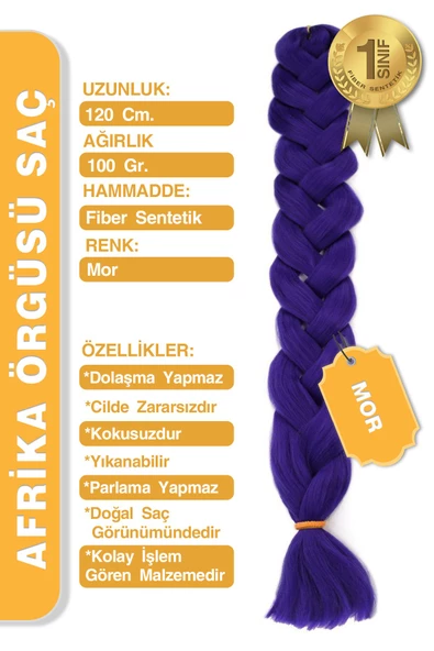 Afrika Zenci Örgüsü Rasta Ve Box Braid için Sentetik Saç - Mor - Resim 2