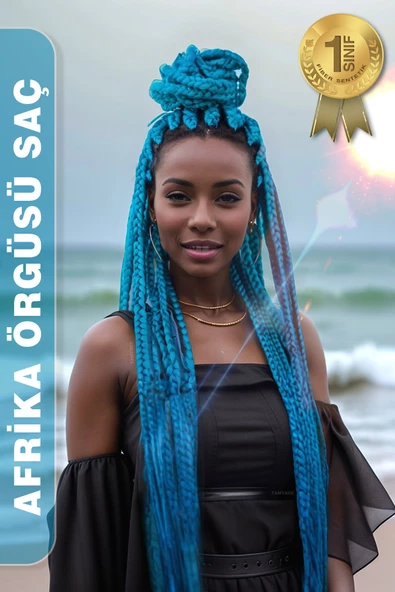 Afrika Zenci Örgüsü Rasta Ve Box Braid için Sentetik Saç - Turkuaz ürün görseli
