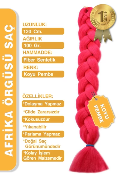 Afrika Zenci Örgüsü Rasta Ve Box Braid için Sentetik Saç - Koyu Pembe - Resim 2