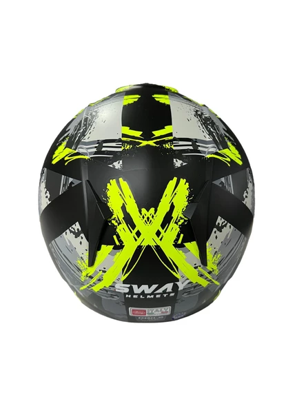 Sway 715 Şeffaf Vizörlü Yarım Motosiklet Scooter Kaskı 2XL Beden Poison Black Grey Yellow - 4